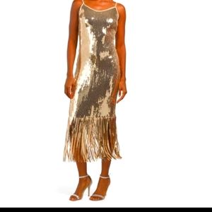 Nanette Lepore Sequin Size 6 Gold dress with fringe